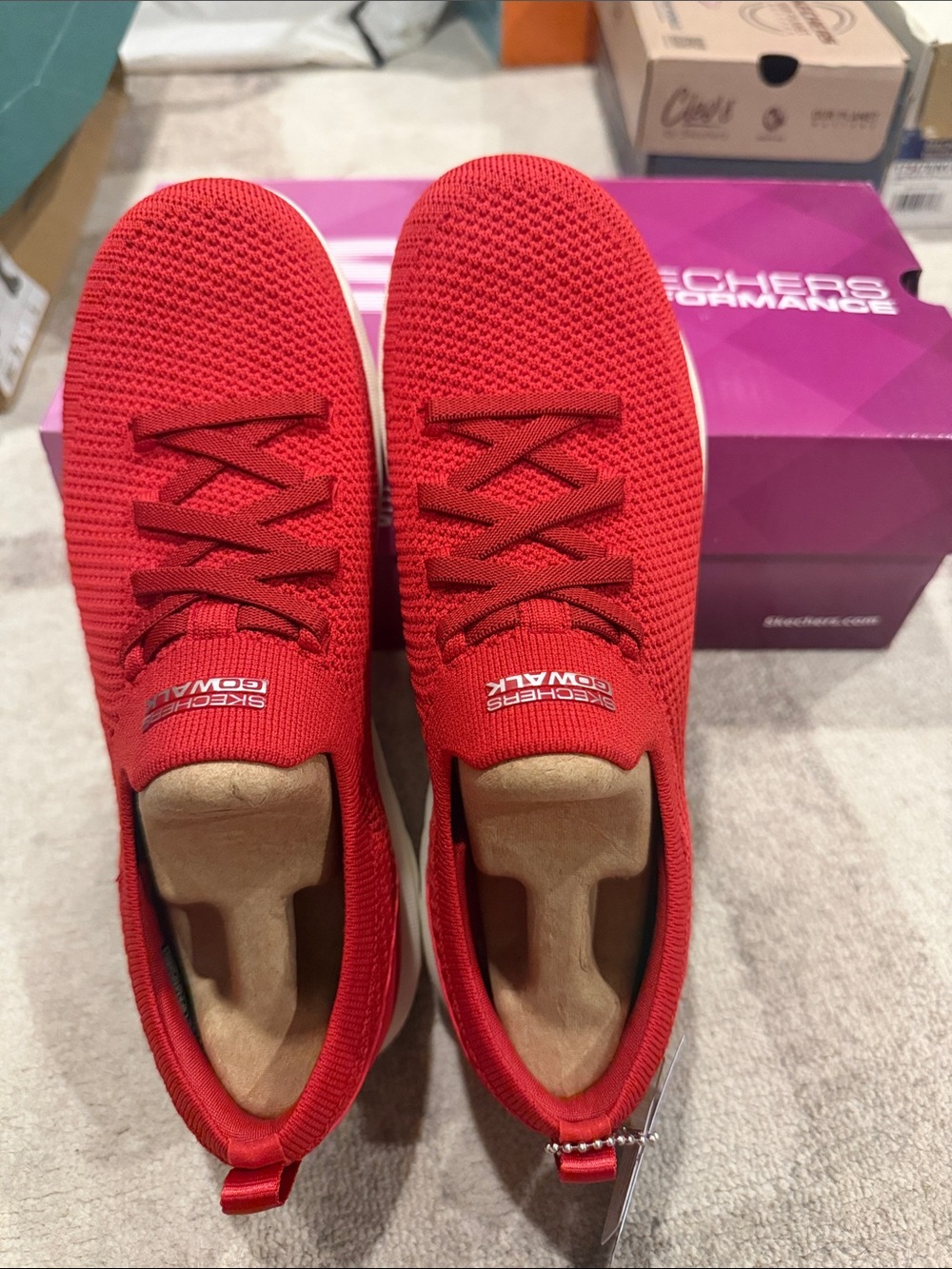 Skechers Red Knit Slip-On Women's Sneakers